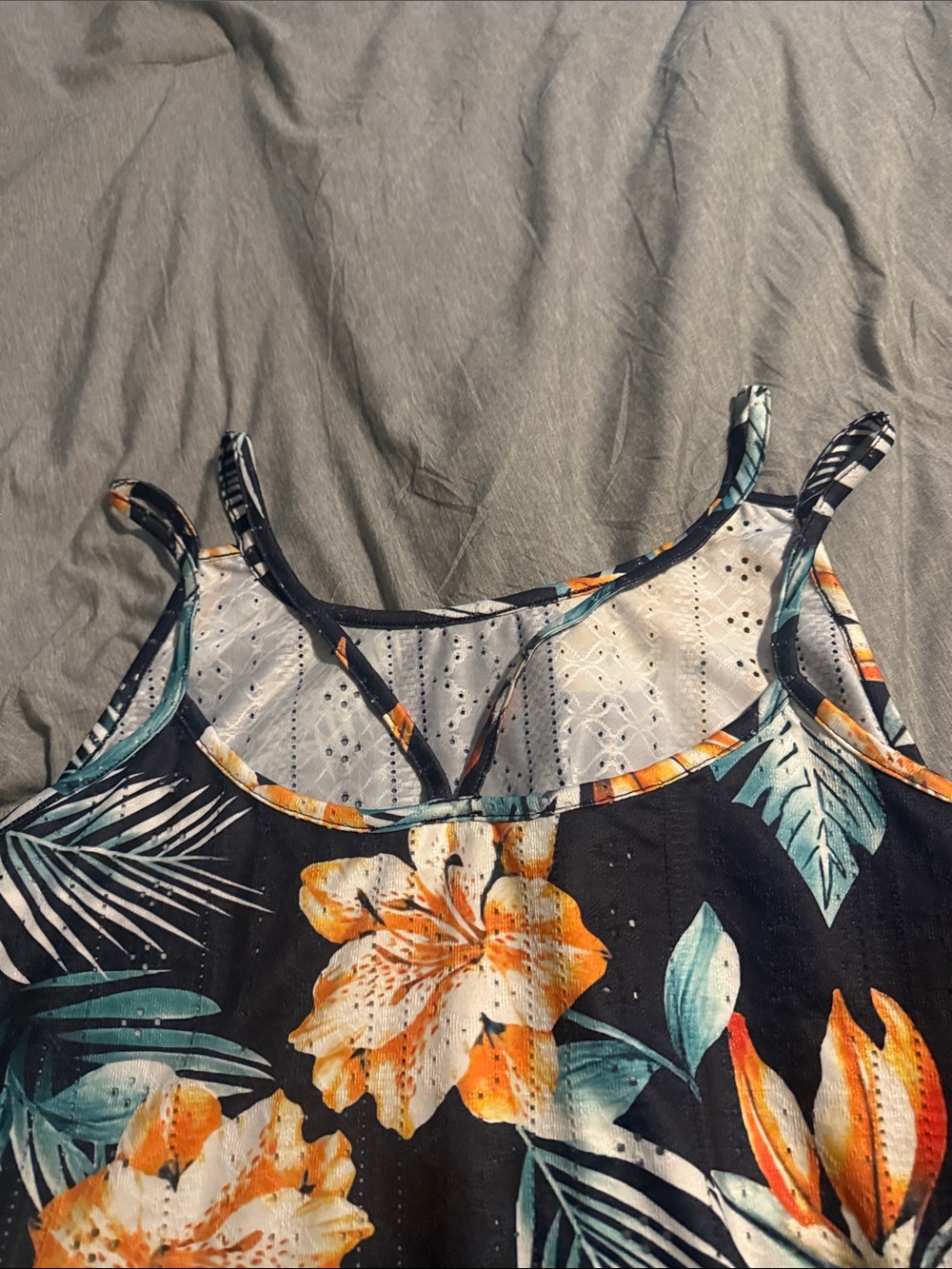 Black Tropical Floral Slip Dress with Orange Accents - Picture 4 of 5